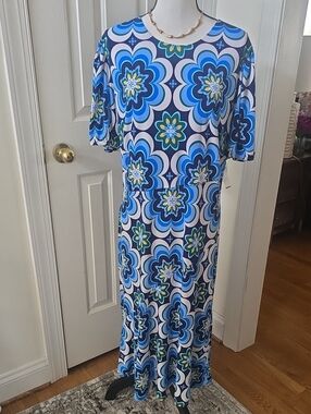 Donna Morgan Brand Women's Plus  Blue Multicolor Floral Print Dress Size 18W